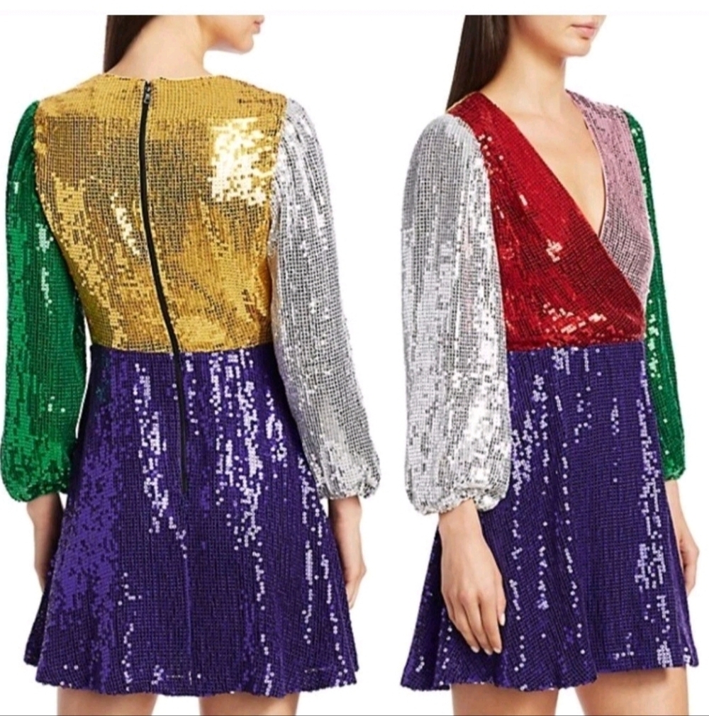 Alice + Olivia Blaze Sequin Color Block Mini Dress Size 6 NWT $ 440 - Picture 12 of 16
